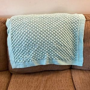 Hand knit baby blanket, mint green